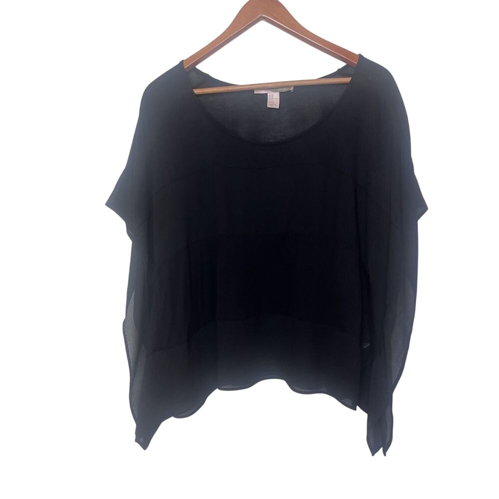 Love 21 Forever 21 Sheer Black Panel Poncho Top Sz Medium Black